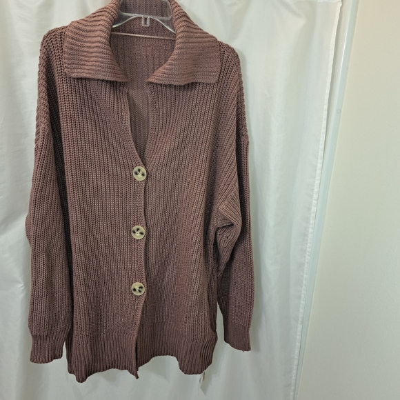 Elegant Knit Cardigan - Mauve - Picture 2 of 9